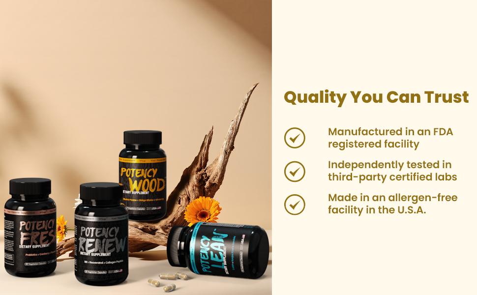 Potency Wood Energy Stamina Supplements - Ginseng Ashwagandha Gingko Tribulus, Adaptogen, Brain, Immune Health, Antioxidants, Anti-imflammation