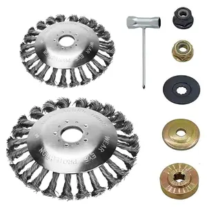 6Inch+8Inch Steel Wire Rotary Weed Brush Cutter Trimmer Head for Weed Cutter Eater, Unbreakable Wired Trimmer Blade, Weed Trimmer Eater Head with Adapter Kits for Moss Grass Rust Removal