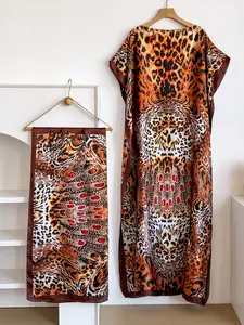 Elegant Leopard Print Robe Set, Shawl Long Dress, Sun Protection Silk Scarf, Beachwear for Women, Stylish Summer, Beach Cover Ups