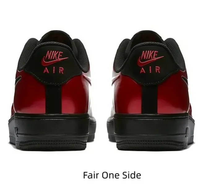 Glossy Burgundy Black Low Top Skate Sneakers Lace Up Platform Casual Shoes Shiny Patent Leather Upper Contrast Black Swoosh Non Slip Rubber Outsole Fashion Streetwear Daily Walking Footwear