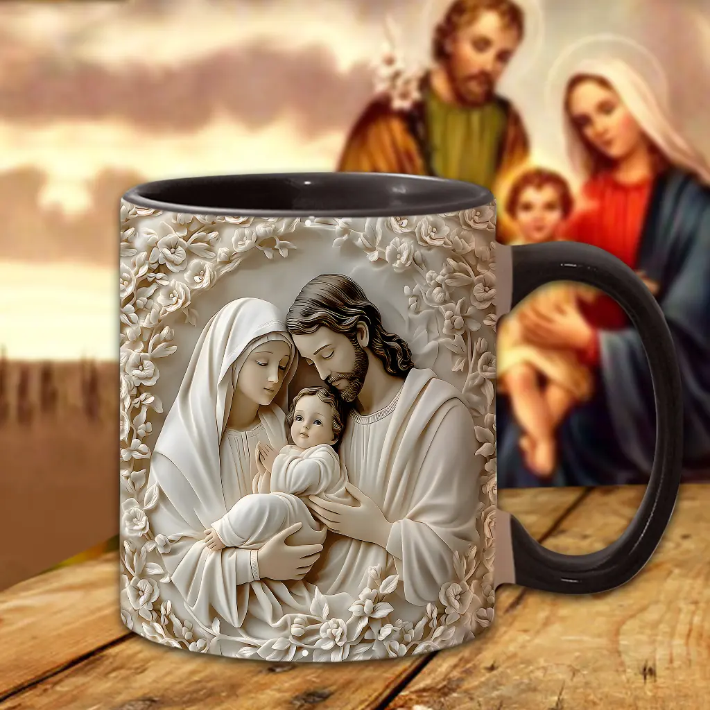 Reusable Stylish Modern Christian Holy Family Printed Ceramic Mug, Washable Kitchenware Drinkware - god6106
