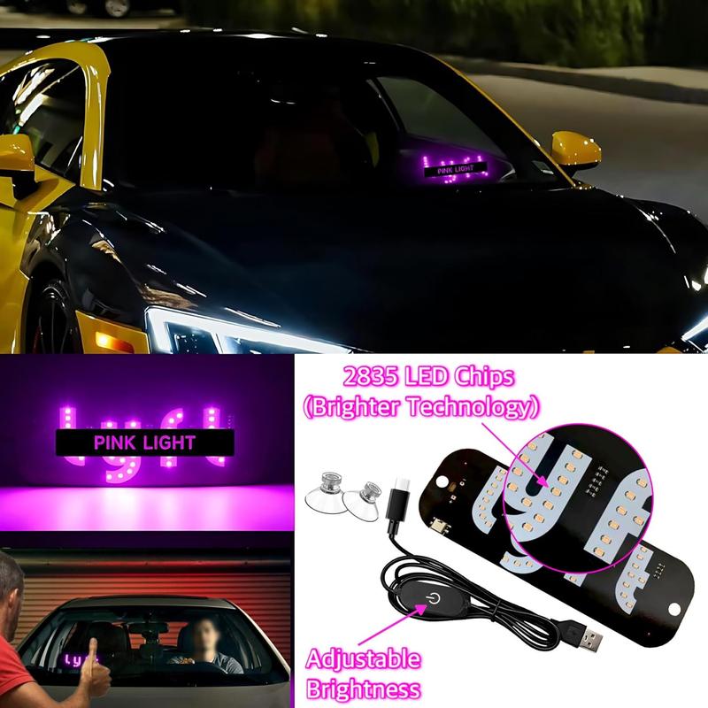 USB LED Car Windshield Light Sign with Suction Cups - Adjustable Brightness Taxi UBER Lyft Sign for Dashboard, Easy Installation Universal Car Accessories with USB Plug for Cars, Trucks, SUVs