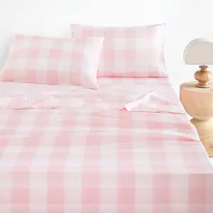 - Gingham Bed Sheets, 4-Piece Sheet Set, Cute Check Checker Geometric Bedding, Deep, Pink, Queen Size