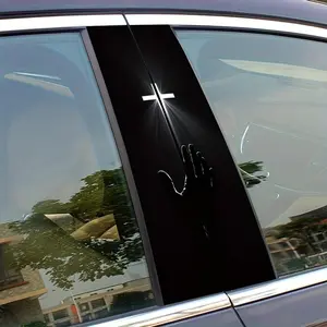 Car B Pillar Sticker Jesus Faith Scratch-Resistant Fiber Texture Center Column Film Easy to Apply No Residue Waterproof Self-Adhesive
