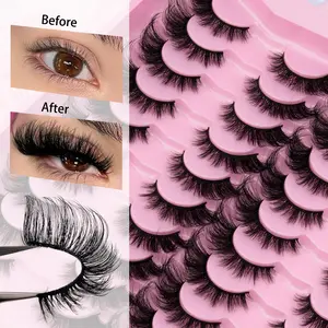 Natural Fluffy False Eyelashes (20 Pairs), Wispy 5D Cat Eye Look, Full Volume Eye Makeup Strip Lashes, Dramatic Look False Eyelashes for Women and Girls Eye Makeup Enhancement