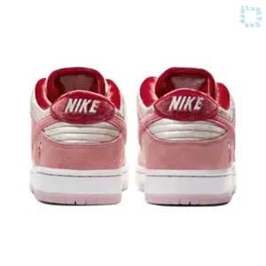 Low-top Skate Sneakers | Two-tone Pink and White Mixed Suede and Plush Upper with Red Laces and Small Heart Graphic Embroidery | White and Light Pink Transparent Rubber Sole for Daily Streetwear
