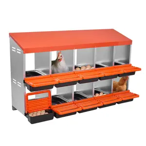 summervibes VEVOR 2 Tiers Chicken Nesting Boxes, 10 Compartments, Metal Egg Laying Boxes with Protective Collection Lids, Roll Out Nesting Box, Easy to Assemble, Ideal for Hens, Ducks, Chickens, and Other Poultry