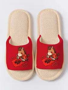 Year of Horse Fun Print Toe-Open Slippers, All Season Soft Sole Home Floor Slipper, Anti-Slip Breathable Non-Odorous Footwear