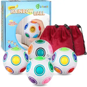 D-FantiX 4Pcs Rainbow Puzzle Ball, Brain Teasers Fidget Toys for Kids Ages 3+, Stress Reliever Magic Travel Toy for Boys & Girls, Christmas Stocking Stuffer Gift