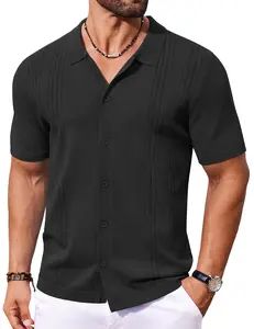 COOFANDY Men's Knit Button Down Shirt Short Sleeve Cuban Guayabera Shirts Casual Textured Polo Summer Tops