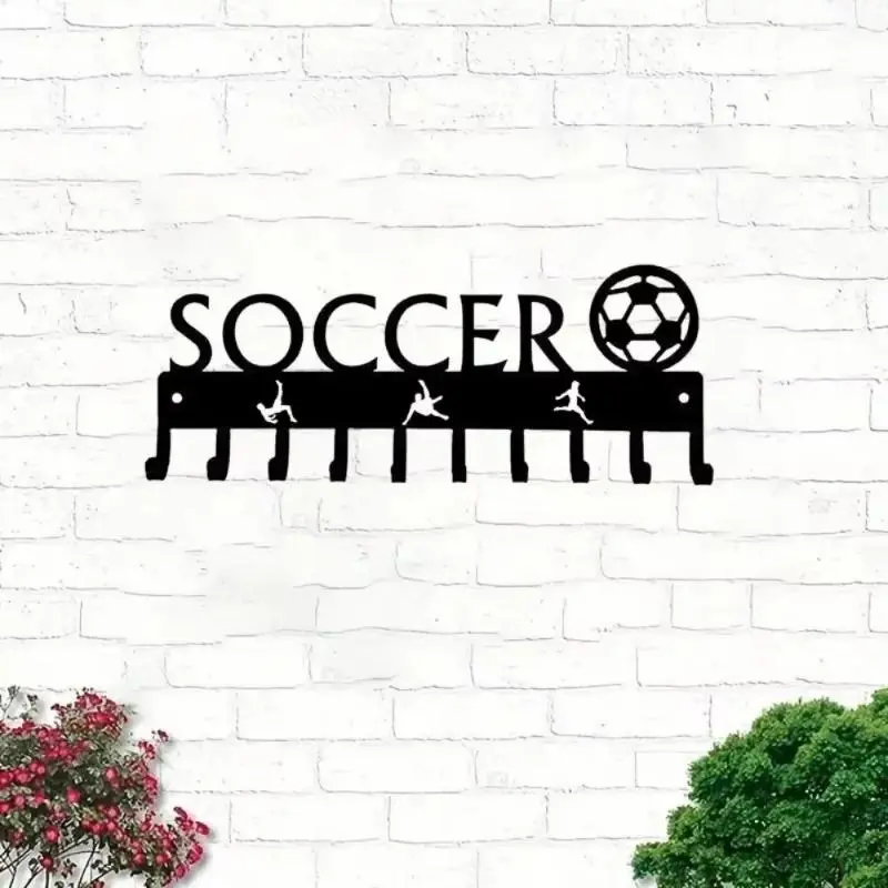 Soccer Themed Medal Hanger Rack with Ball Design, Wall Mounted Storage Hook Hanging Accessory for Medals, Keys, and Home Decor, Home Decor Supplies, Shelves