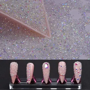8000Pcs Ultra Mini 1.2mm Nail Rhinestones Sand Nail Diamonds Micro Pixie Crystals for Nails Iridescent AB Bling, Tiny Nail Gems Sugar Glitter Beads Nail Charms, 2Nail Tray(Clear AB)