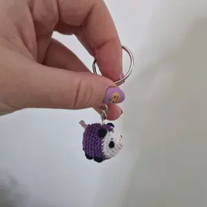 Handmade opossum crochet amigurumi - microcrochet keyring dark purple