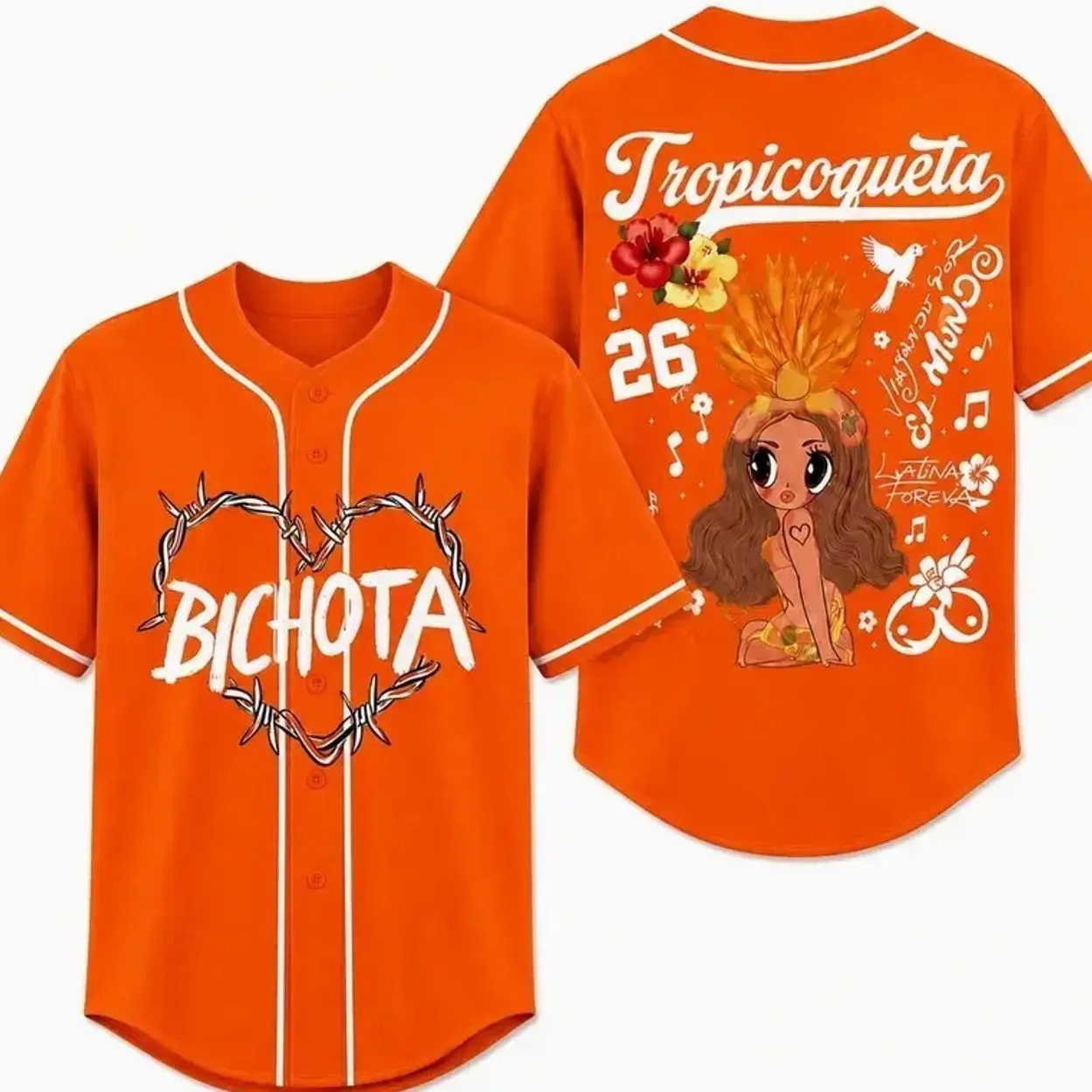 Bichota Fan Tropicoqueta Baseball Jersey Latin Music Concert Button Up Shirt for Women & Men