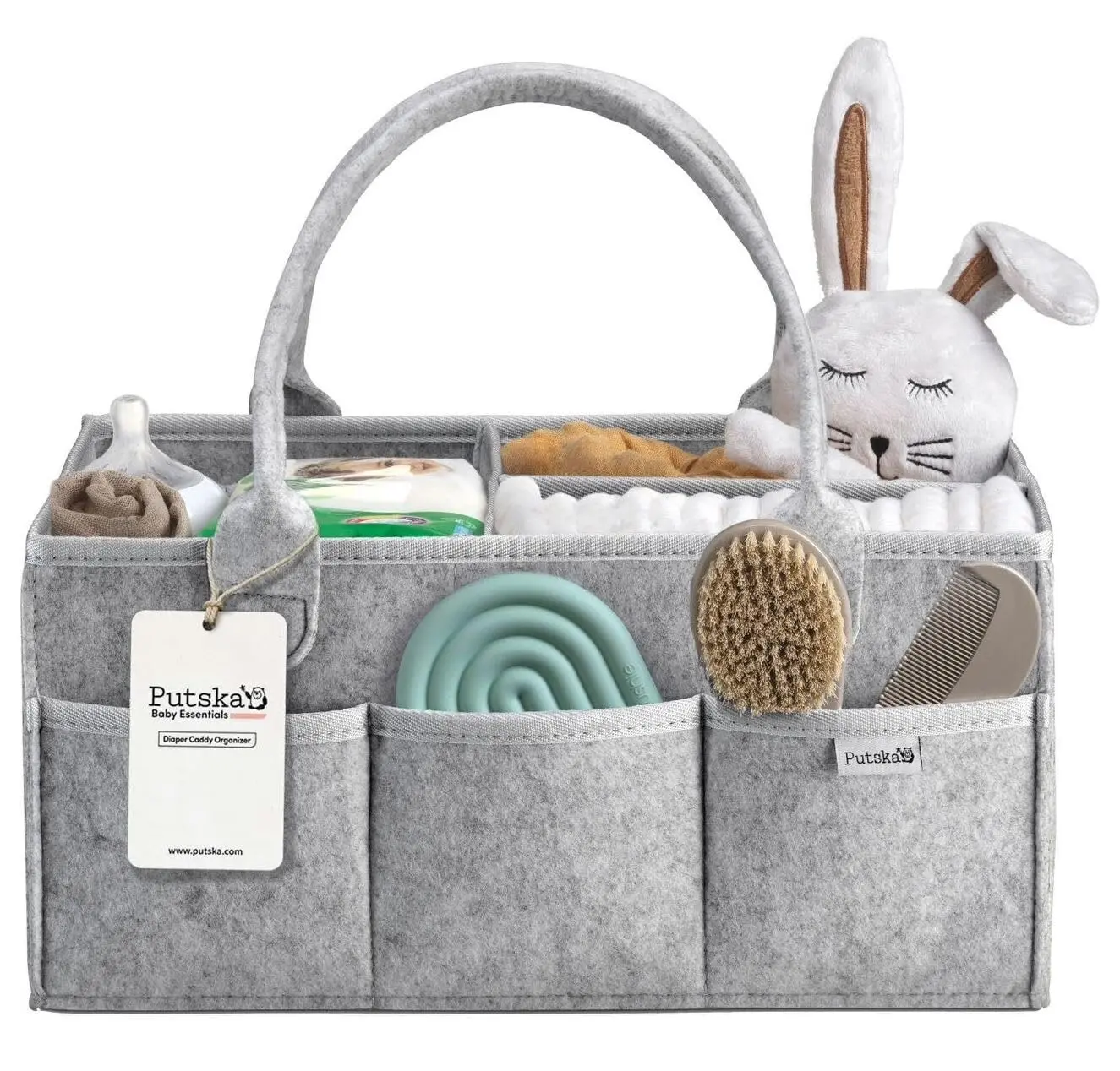 PUTSKA Baby Diaper Caddy Organizer, Felt Nursery Basket, Gray, Large