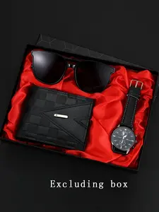 Men's Fashion Watch & Sunglasses & Wallet Set, Men Accessories, Fashion Watch & Sunglasses & Wallet Set for Party, Daily Decor, Trendy All-match & Exquisite Watch Set for Birthday Gift, Glamour Set
