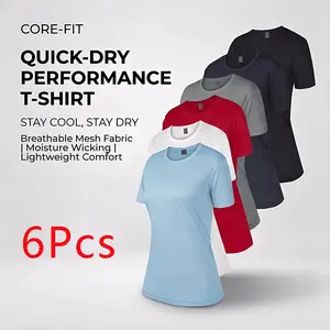 6 Pcs 2026 New Quick-Dry Sports T-Shirt Women's Summer Cool-Feel Breathable Fitness Running Short Sleeve Loose Slimming