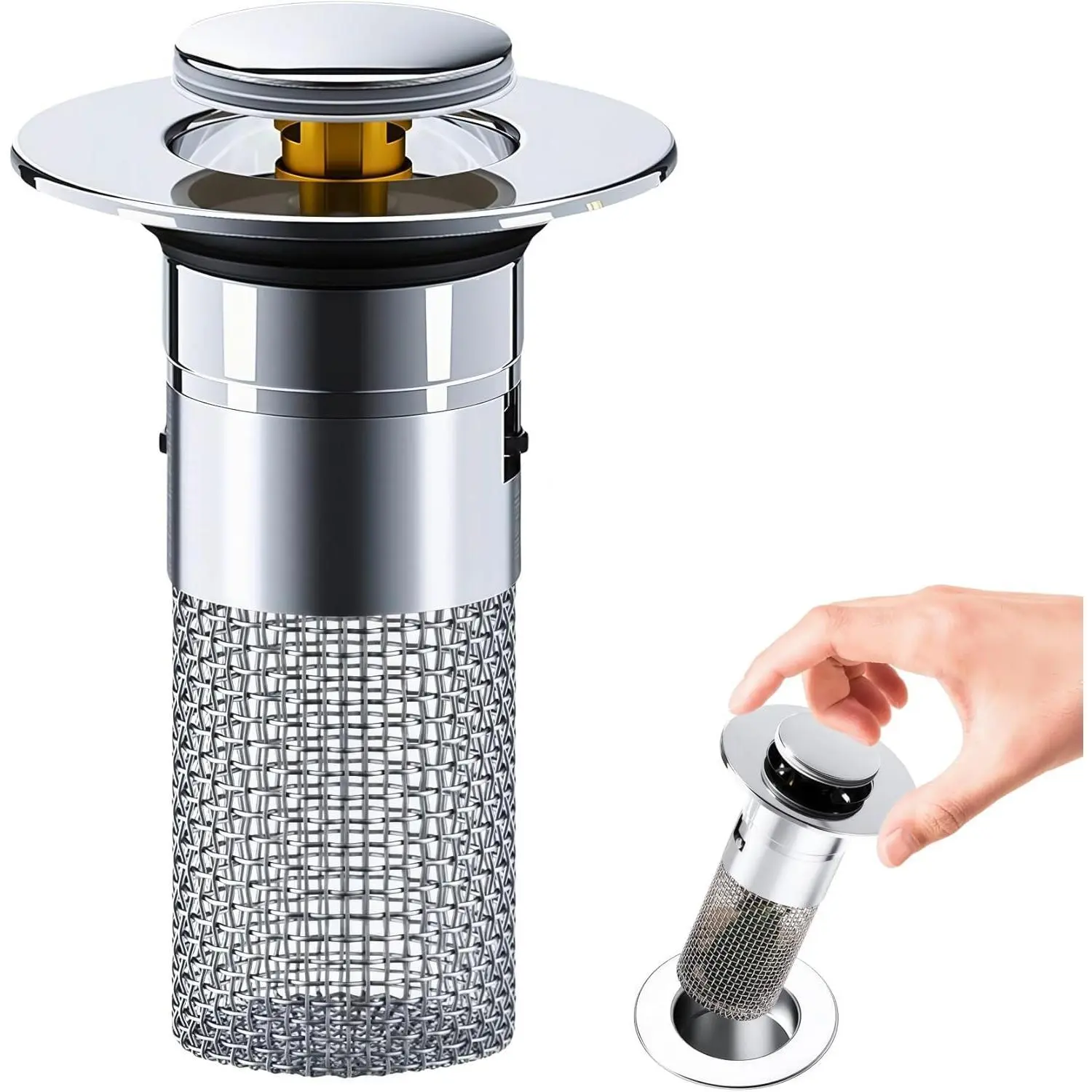 Stainless Steel Bathroom Sink Drain Strainer - Adjustable ABS Mesh Pop-Up Stopper with Hair Catcher Basket, Modern Bathroom Necessities for Floor Drain Use