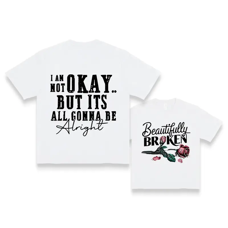 I Am Not Okay But It's All Gonna Be Alright T-shirt with Beautifully Broken Design 100% Cotton Unisex Classic Fit Top for Summer Shopping - Womenswear, Embroidered