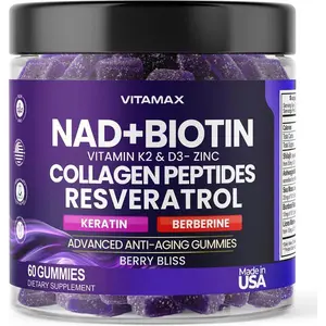 NAD+ Resveratrol Berberine & Biotin Anti-Aging Gummies – Hair, Skin, Nails & Joint Support with Collagen Peptides, Keratin, Zinc, Vitamin K2 & D3, Non-GMO, Made in USA, 60 Count