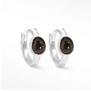 Element Mini Geode Silver Hoop Earrings 18mm