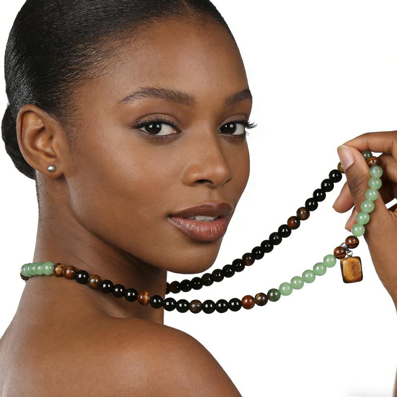 Money Attraction Necklace With GreenAventurine & Tiger Eye Pendant Healing Crystal Stone ，Anniversary, Vacation &Theme Parties Jewelry Charms Abundance Crystal bracelet，Long Chain，Sweater chain，Ideal Gift Jewelry for Men and Women