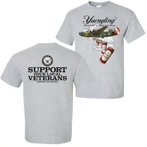 Yuengling Bomber Plane T-Shirt, Vintage Lager Bomb Drop Art on Front & “Support Your Local Veterans” Slogan on Back, Soft Cotton, Unisex Fit for Patriotic Gifts