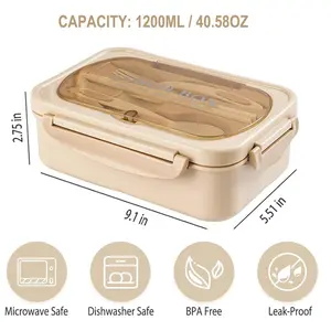 1220ml Lunch Box, Large Capacity Bento Box with Spoon & Fork & Knife & Chopsticks, Bento Box for Adult,3-Grid Food Storage Container,Kitchen Accessories, Back to School Supplies, Winter Gift, 2025 Kitchen Gadgets, Insulated Food Container,SummerEssentials