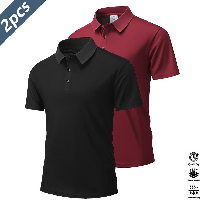 2 Pack Casual Mens Short Sleeve Polo Shirt Quick Dry Golf & Tennis Shirt Plain Simple Comfort Equestrian Clothing Fashionable Sports Coats For Men Suitable For Leisure Party Holiday Travel Available In Various Colors