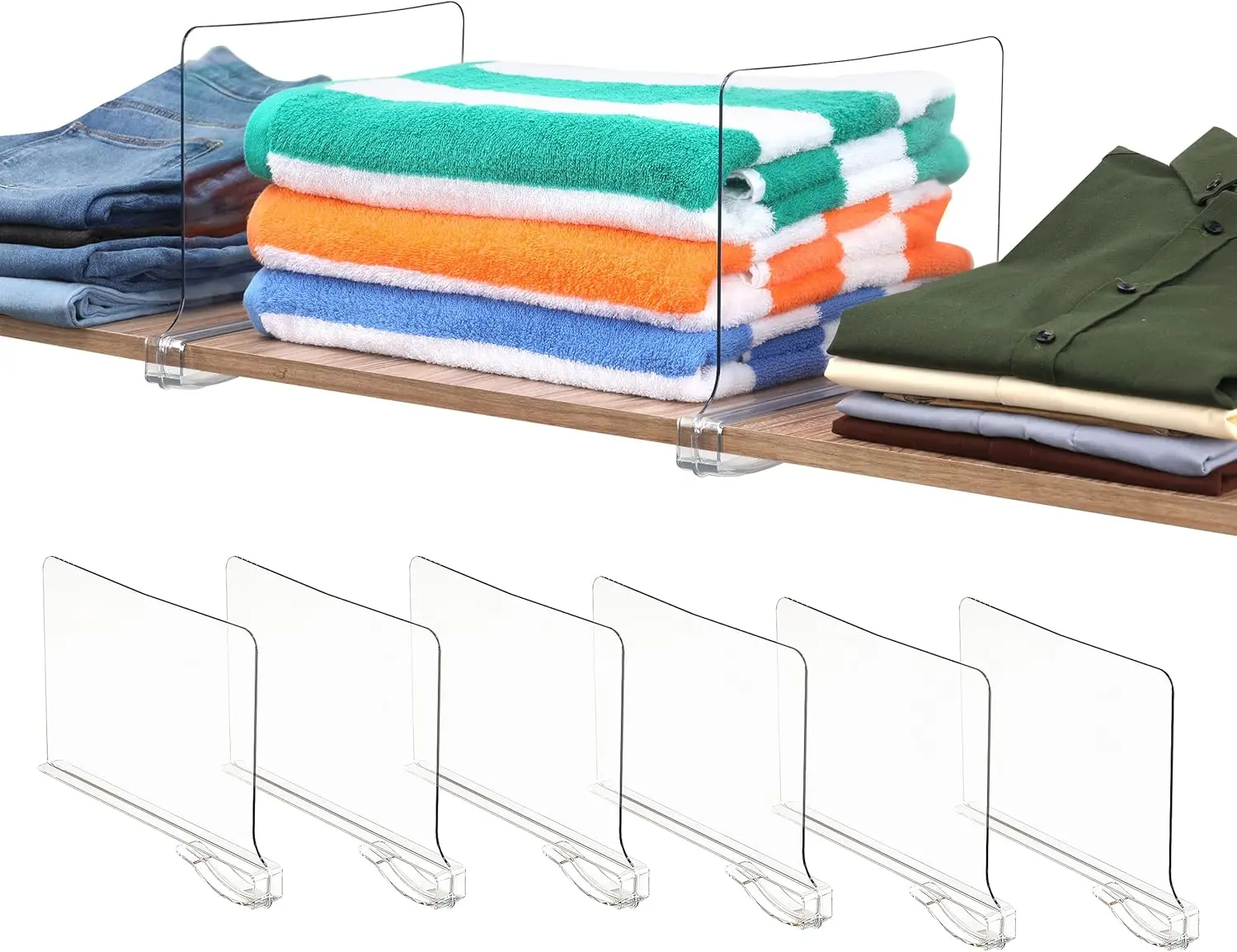 6 Pack Acrylic Shelf Dividers for Closet Organizers and Storage - Closet Shelf Organizer for Clothes Storage and Organization - Clear Closet Dividers for Clothes, Purse, Handbags