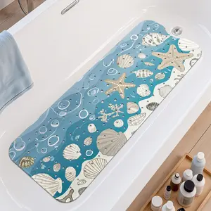 Sea Life Pattern Bathroom Mat, Non-slip Bathroom Mat with Drain Hole & Suction Cup, Soft Bathing Mat, Bathroom Accessories, Home Supplies, Bathroom Decorative Mat
