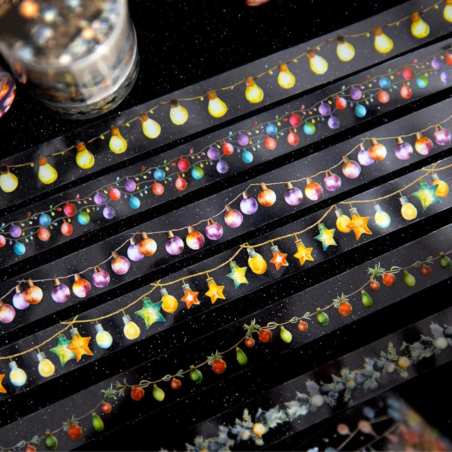 Festival Light Themed Pattern Washi Tape, 2 Rolls/pack Scrapbooking & Journal Making Tape, DIY Decorative Tape for Students & Teens, Gift