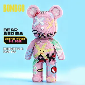 Bombgo Pixel Bear Building Block Bombgo Bear Series Graffiti Powder Pink Large Bear 5900 pcs Educational Fun Toy for Kids Family Bonding Birthday Christmas Gift BlackFriday