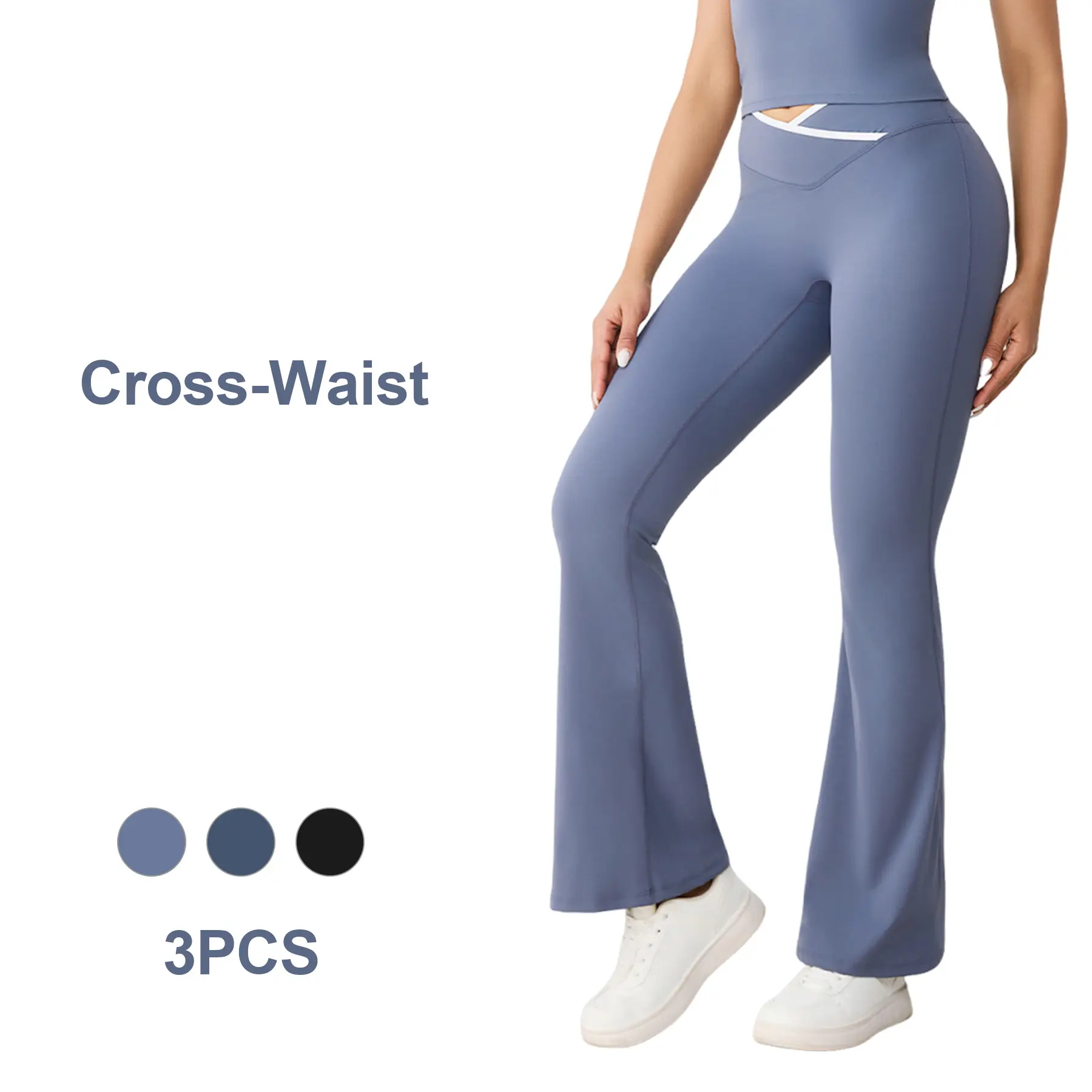 Women's High-Waist Crossover Tummy Control Plain Flare Leggings - Female Gym Clothes for Yoga, Lounge, Womens Fitness, Workout Outfit Inspo Activewear, Flare Legging, Leggings Tummy Control