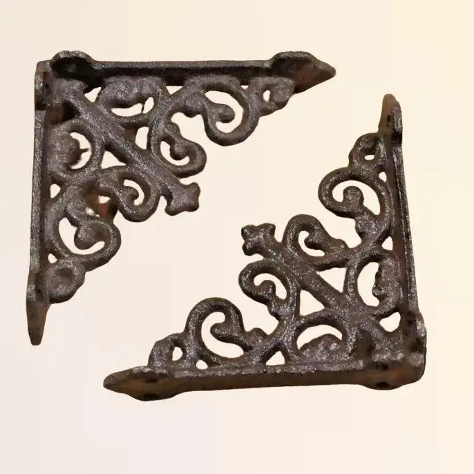 2 Antique Style Shelf Brace Wall Bracket Cast Iron Brackets SMALL FLEUR DE LIS