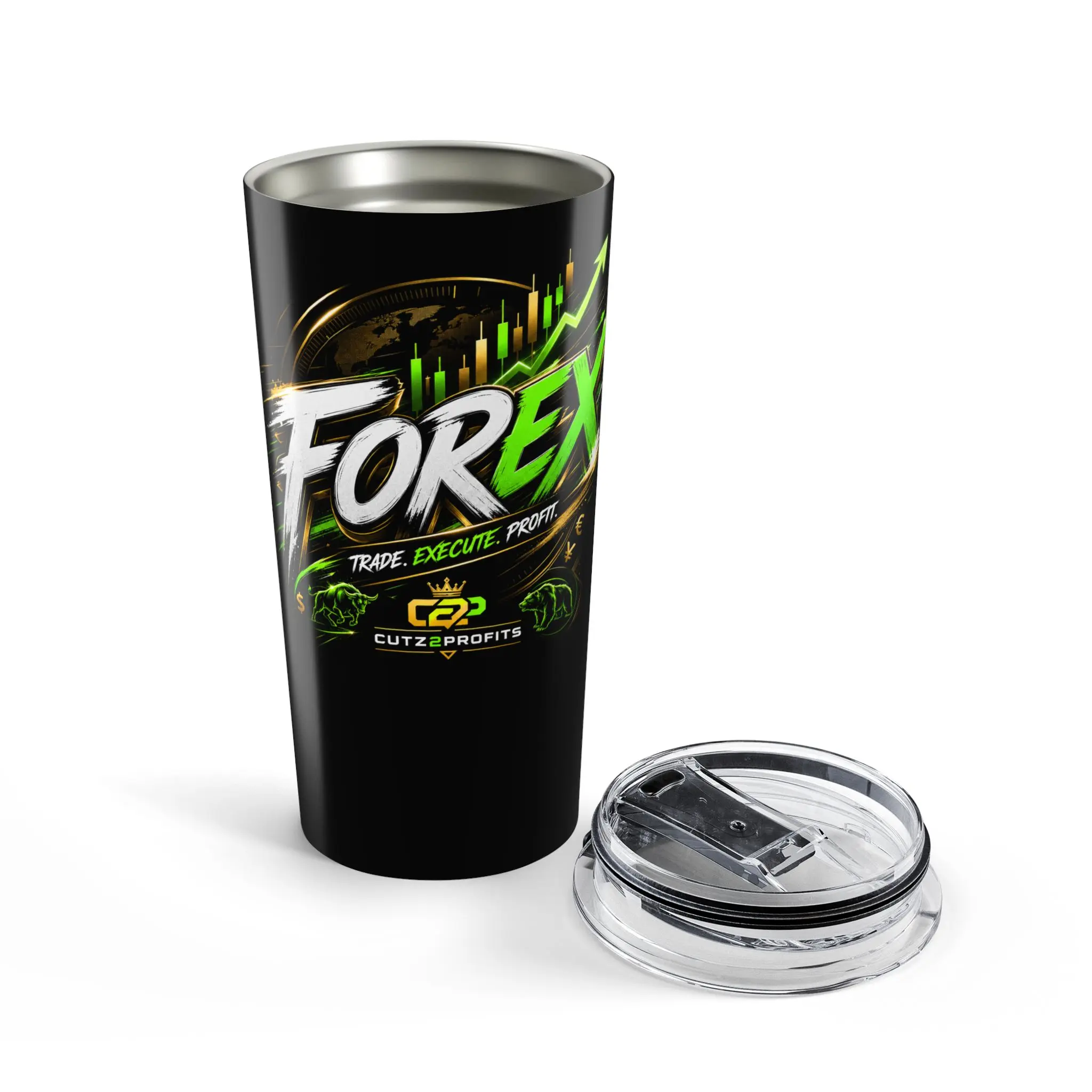 Profit Charts Tumbler 20oz | Stock Trading Design, Neon Green Black