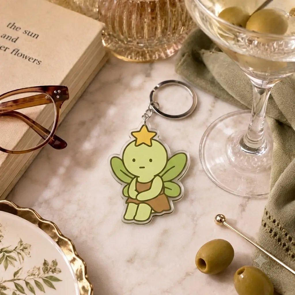 Kawaii Green Fairy Acrylic Keychain Cute Cartoon Creature Pendant Clear Bag Charm Aesthetic Accessories Gift