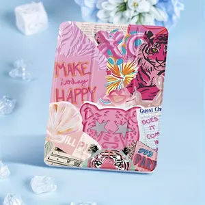 Pink Graffiti Leopard Tiger Element Four-Corner Shockproof Painted Tablet Case,Suitable for iPad Mini, Air, Pro 4,5,6,7(2017,2018,2019,2020,2021,2022,2023,2024,2025 models),and SamsungS6,7,8,9,10FE + A7 LTE tablet cases