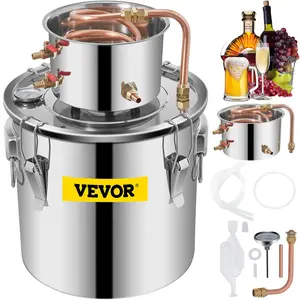 Stainless Steel Moonshine Still Distiller Set, 5Gal (21L) Home Brewing Equipment with Copper Pipe, Built-in Thermal Thermometer, Silicone Components for DIY Whisky, Wine (Silver)