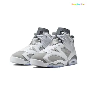 Gray-White Cool Grey High-Top Retro Basketball Shoes with Light Blue Translucent Outsole and Suede Upper