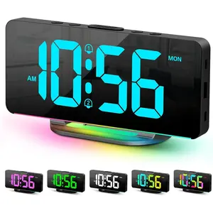 Digital  Clock, Large LED Digital Clock for Bedrooms with 10 Color Changing Night Light, Adjustable Brightness, USB  Port, Bedside and Desk Clock for Living Room Office Decor (Black)