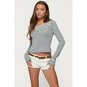 Iridescent Button Boat Neck Top