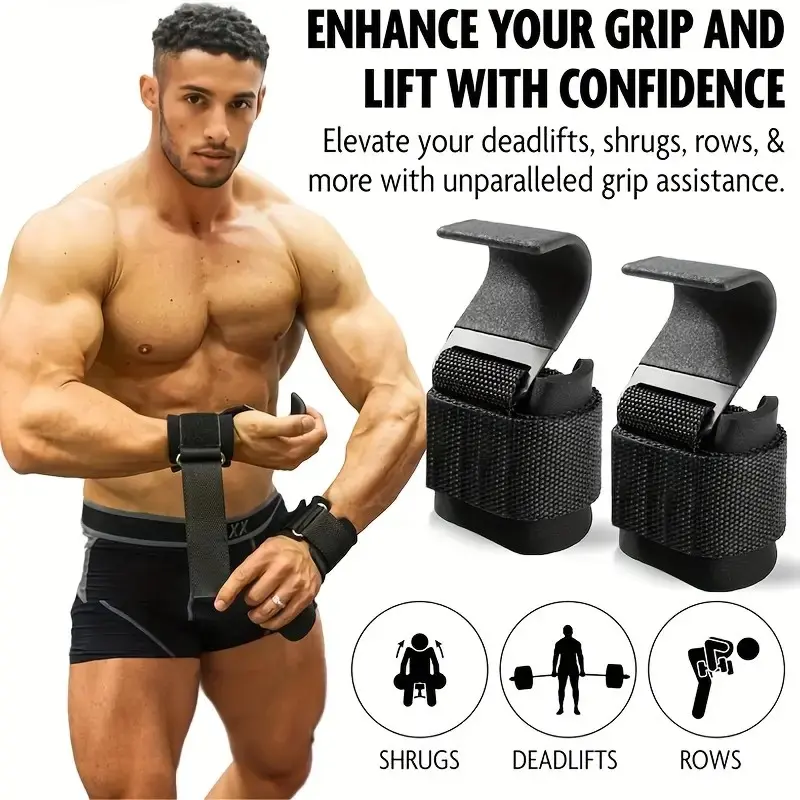 2pcs Extra Wide Weightlifting Grip Hooks - Non-Slip Hand Support, Pull-Up Assist Wrist Straps, Dumbbell/Bar Training Aids, Deadlifts Booster, Black Gym Fitness Accessories for Year-Round Use
