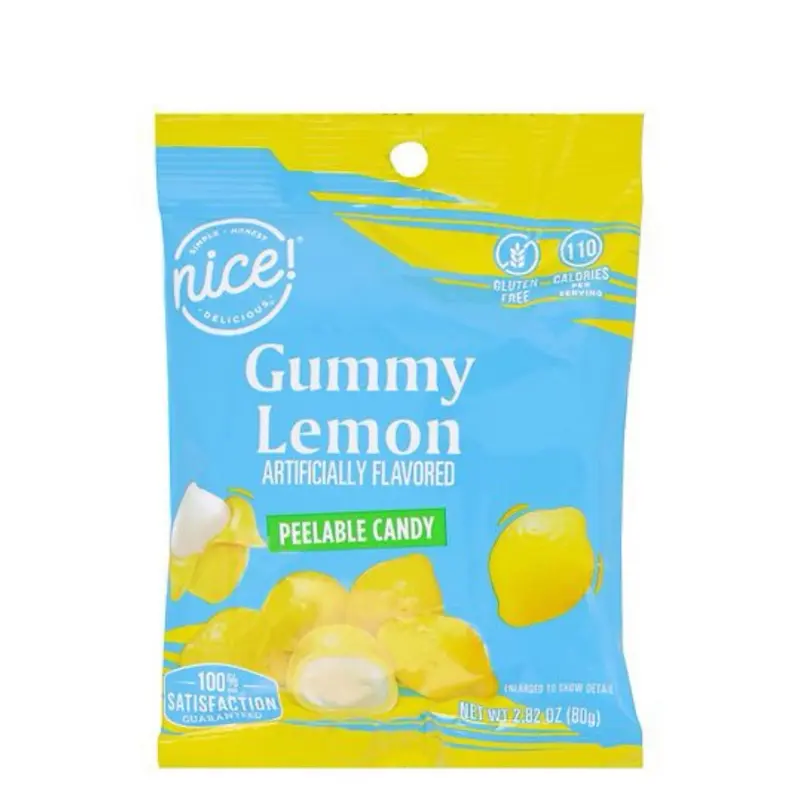 Nice! Gummy Lemon Peelable Candy - Artificially Flavored, Gluten Free, 110 Calories per Serving, 100% Satisfaction Guaranteed