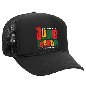 Black Threadz Classic Adjustable Snapback Trucker Hat - Juneteenth Freedom Symbolic Emblem, Breathable Mesh, Custom-Fit, Black Print, Custom-Fit Hats, Black Print Hats