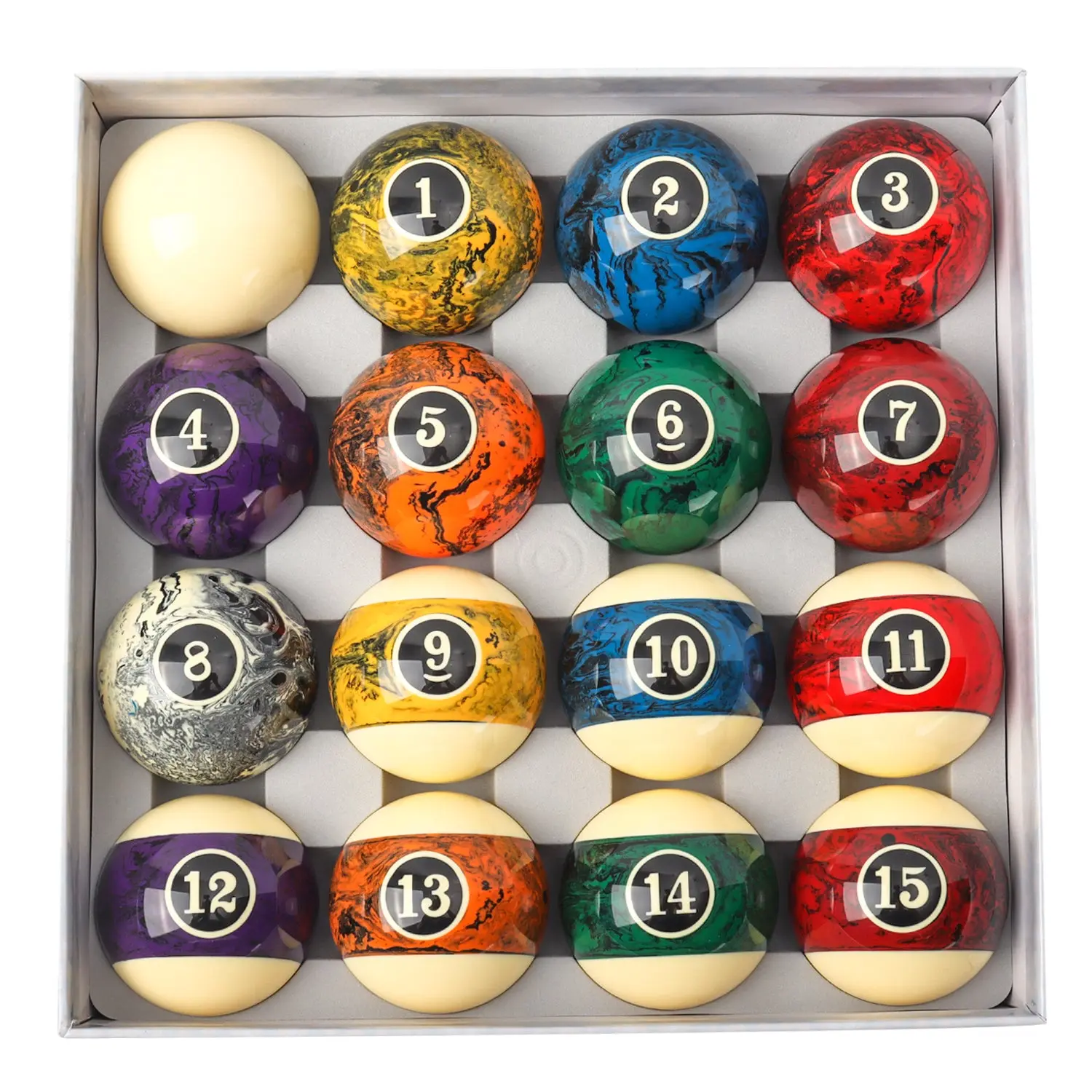 2 1/4" Professional Billiard Table Pool Ball Set - Dark Marble Swirl Style