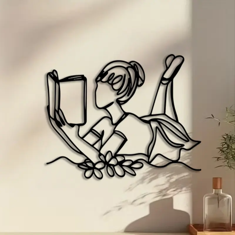 1pc Book Lover Metal Wall Art, Book Lover Statue Mural, Perfect for Library Wall, Birthday Decor, Ideal Gift for Readers, Literary Metal, Home Decoration, Indoor Decoration, Decoration Items, Home Decor Accessory