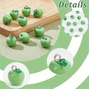 Vivid Apple Resin Pendants with Leaf Detail, 10-20pcs DIY Jewelry Charms for Keychains, Hair Accessories & Phone Chains, Charm Accessory