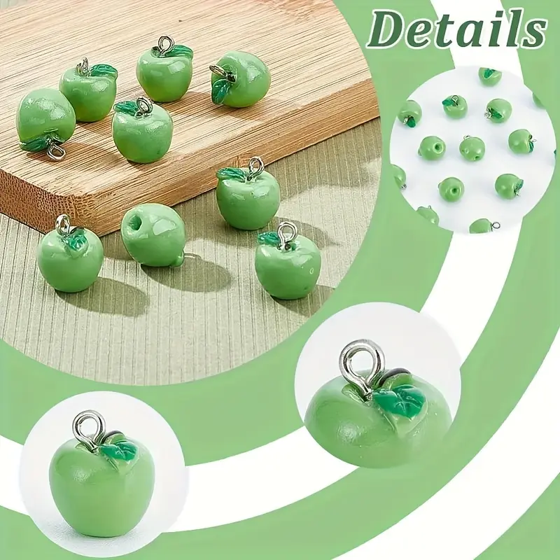 Vivid Apple Resin Pendants with Leaf Detail, 10-20pcs DIY Jewelry Charms for Keychains, Hair Accessories & Phone Chains, Charm Accessory