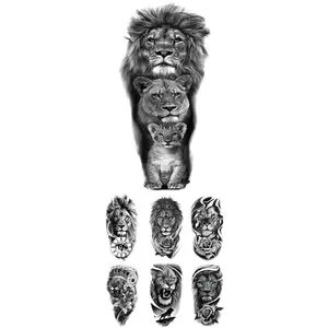 7pcs Lion Family Tattoo Waterproof Temporary Tattoo Sticker Crown Flower Body Tattoo Arm Fake Tattoo